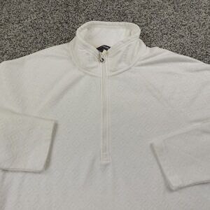 Eddie Bauer Pullover Womens M White Fleece Aztec Geometric Diamond Mock 1/2 Zip